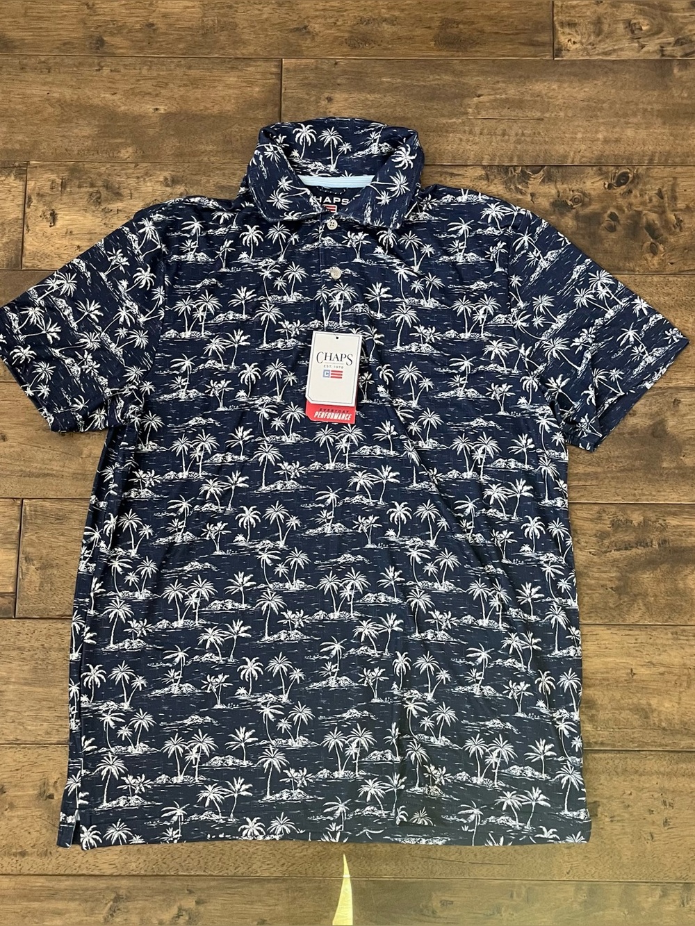 Men’s NWT Chaps navy blue polo shirt with palm tree print #preppy #summer